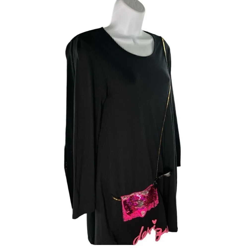 DESIGUAL  Girls Black Pink Embellished Long Sleeve 100% Cotton Dress Size 13/14